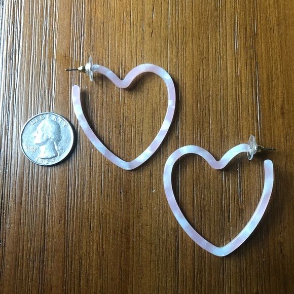 Acetate Pink Open Heart Hoop Tortoise Earrings - Picture 6 of 6